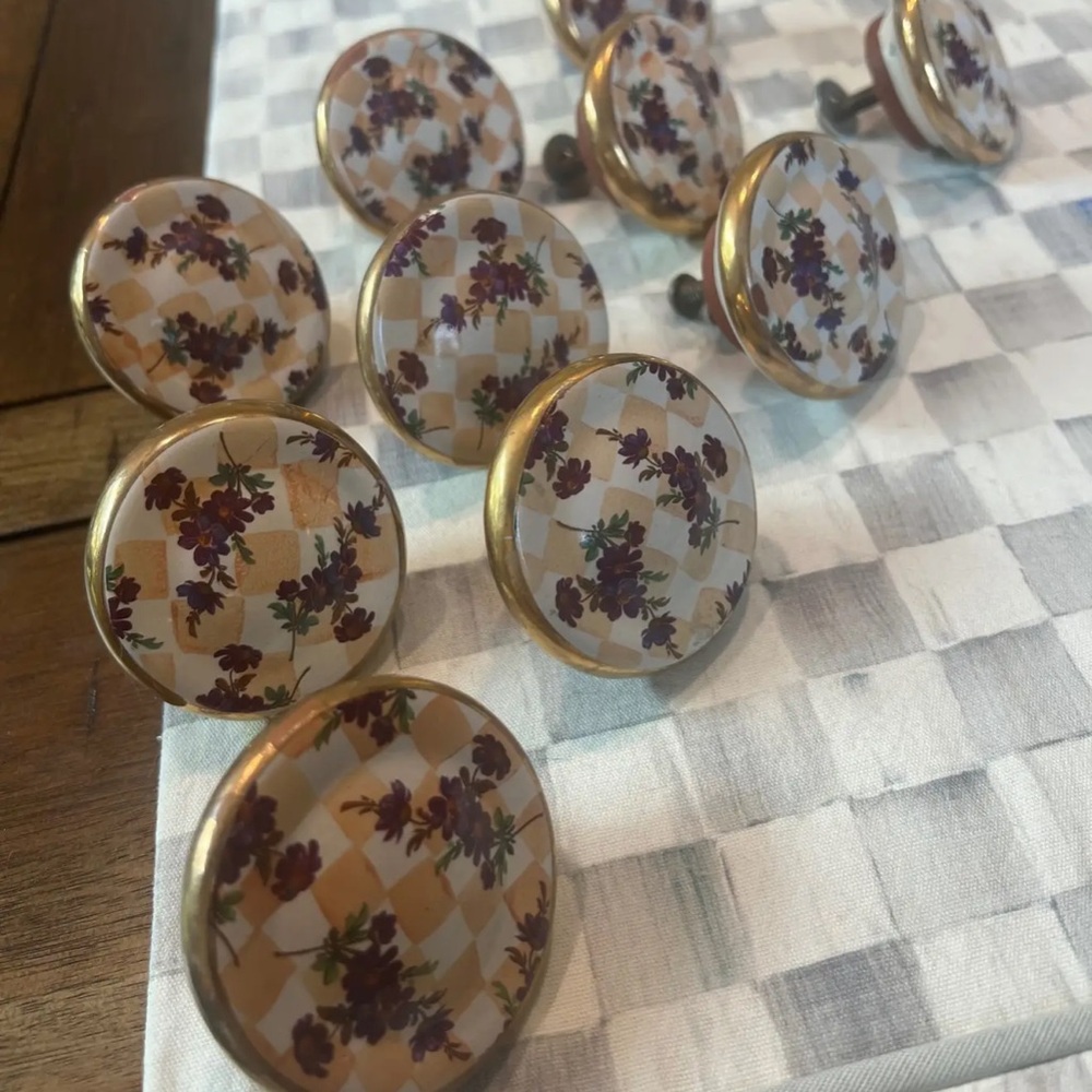 RARE Mackenzie Childs Floral Ceramic Knobs